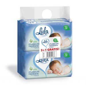 Chusteczki nawilżane LULA, z aloesem, 72 szt., białe, 3 + 1 Gratis