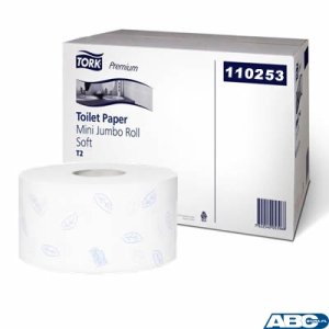 Papier toaletowy Tork PREMIUM mini jumbo, 2 warstwy, kolor biały, makulatura, 170m, (12) system T2 110253