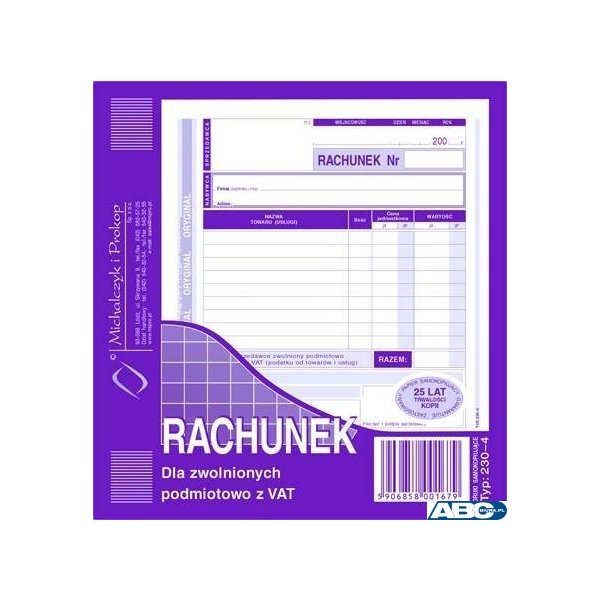 230-4 Rachunek MICHALCZYK&PROKOP 2/3 A5 80 kartek