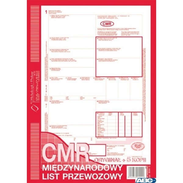 800-3 CMR A4 78kartek 1+5 międzynarodowy list przewozowy MICHALCZYK