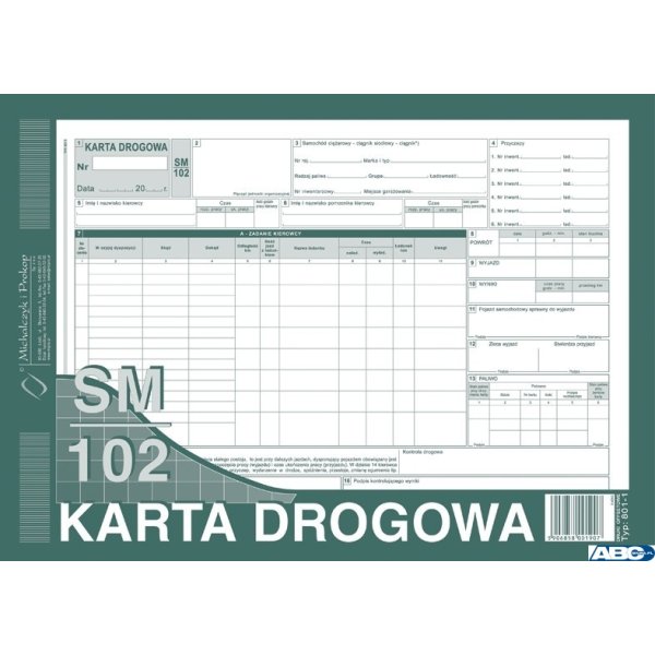 801-1 Karta drogowa SM/102 (samochód ciężarowy) A4 offset MICHALCZYK