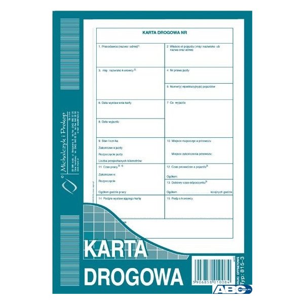 Karta drogowa A5 Numer. 815-3N