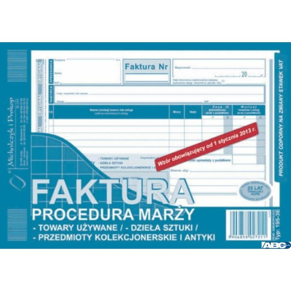 195-3E Faktura procedura marży towary używane A5 (o+1k) MICHALCZYK