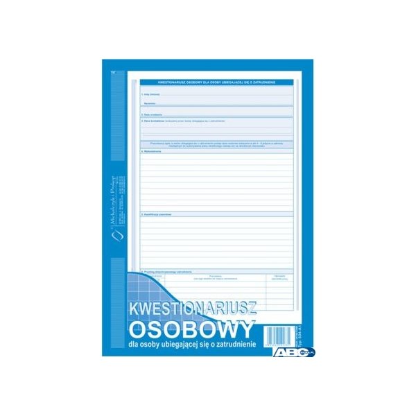 504-A1 Kwestionariusz osobowy dla osoby ubiegającej się o zatrudnienie (offset) Michalczyk (X)