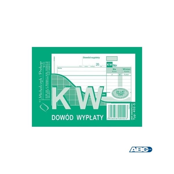 402-5 KW Dowód Wypłaty, A6 80 kartek, MICHALCZYK&PROKOP