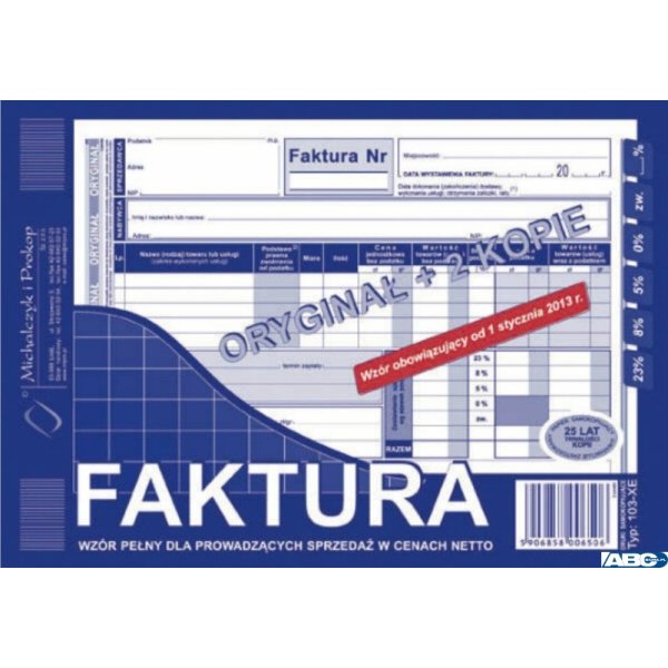 103-XE Faktura VAT A5 80kartek oryginał + 2kopie  MICHALCZYK i PROKOP
