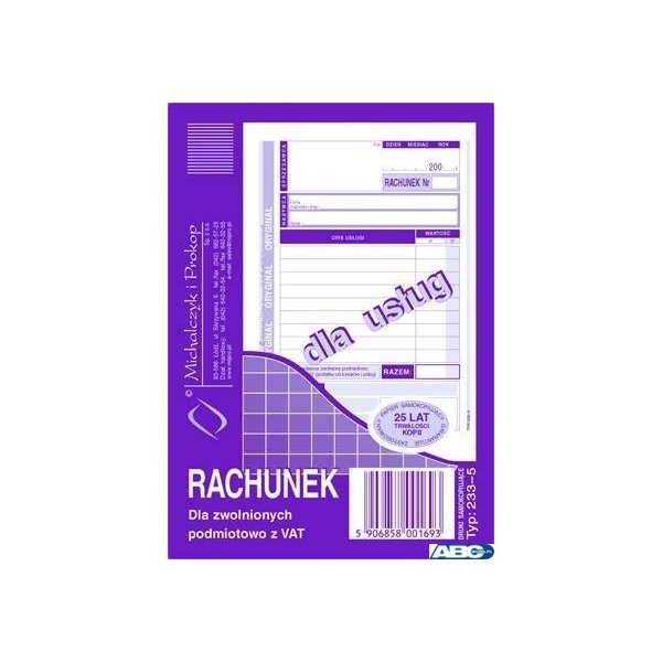 233-5 Rachunek A6 dla zwol.z VAT(usługa) MICHALCZYK i PROKOP