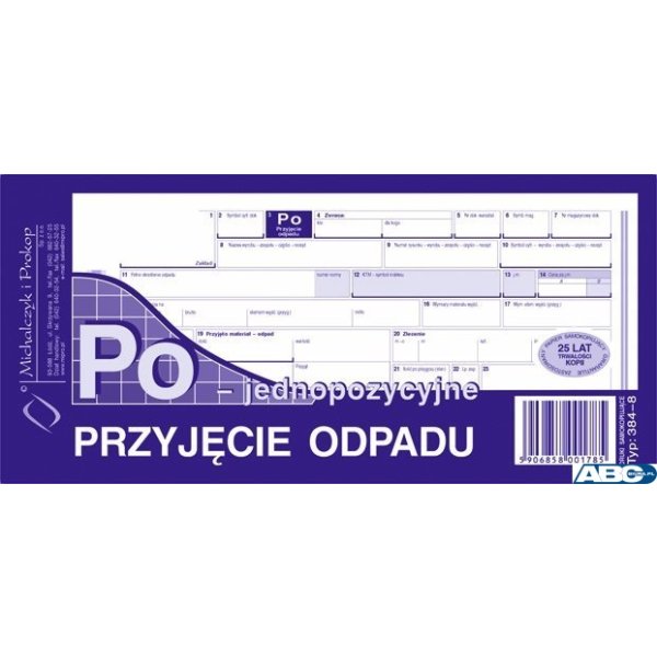 384-8 Przyjęcie odpadu jednopozycyjne Po
