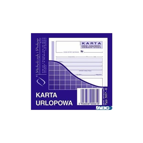 507-6 Karta urlopowa MICHALCZYK&PROKOP 2/3 A6 40 kartek