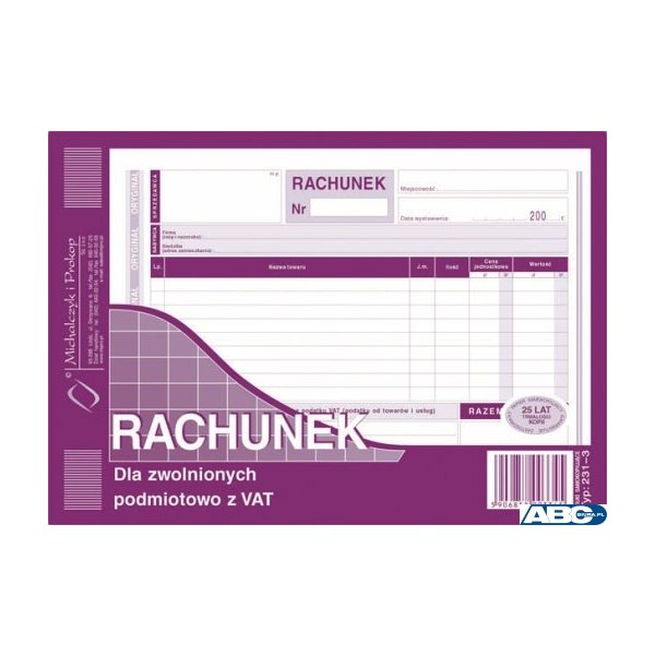 Rachunek_dla zwolnionych podmiotowo z VAT (o+1k) 231-3 Michalczyk i Prokop