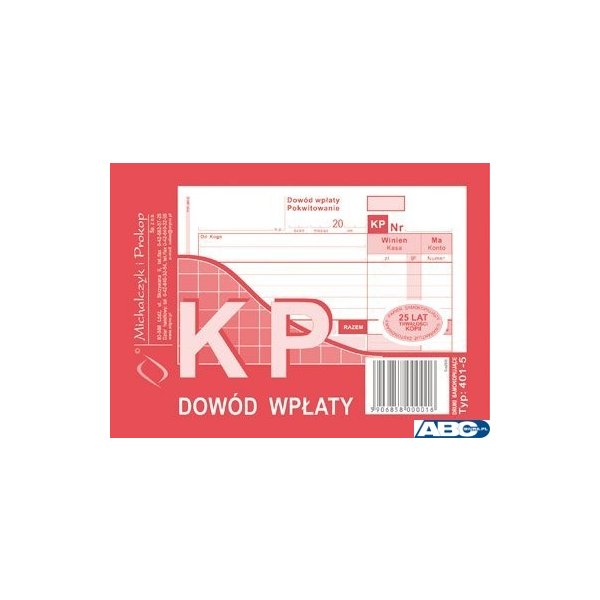 401-5 KP Dowód Wpłaty A6 80 kartek MICHALCZYK I PROKOP