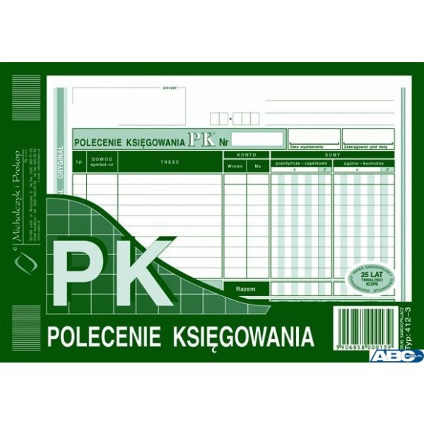 412-3 Polecenie księgowania A5(o+k) MICHALCZYK&PROKOP 80 kartek