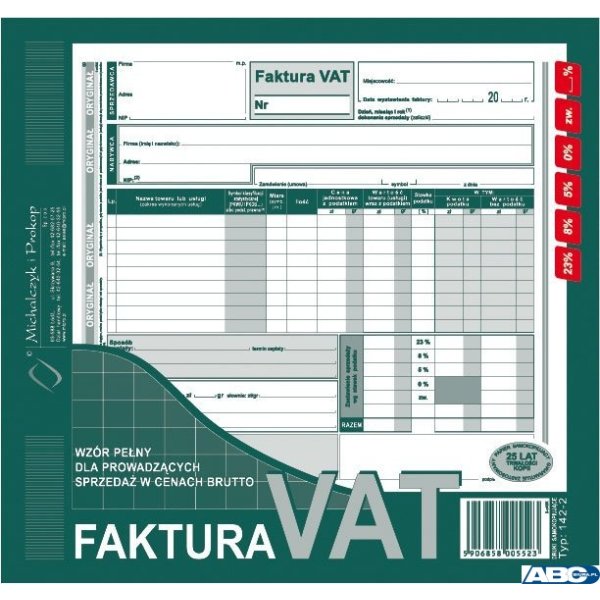 142-2N/E Faktura VAT 2/3 A4(br) brutto)MICHALCZYK I PROKOP