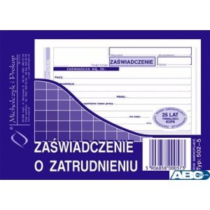 502-5 Zaświadczenie o zatrudnieniu MICHALCZYK&PROKOP A6 80 kartek