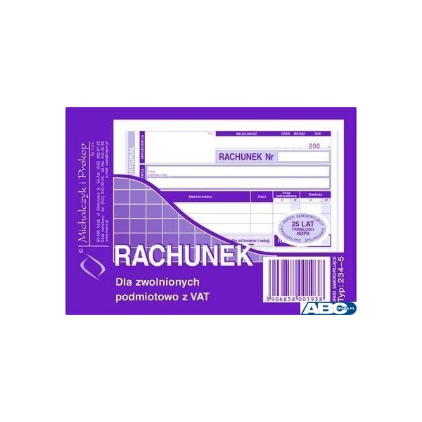 234-5 Rachunek MICHALCZYK&PROKOP A6 80 kartek poziom(o+k)