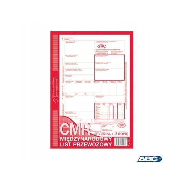 800-1 CMR Międzynarodowy list przewozowy (1+3), A4 80 kartek, MICHALCZYK&PROKOP