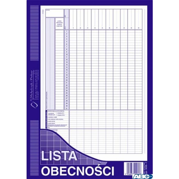 506-1 Lista obecności MICHALCZYK&PROKOP A4 40 kartek