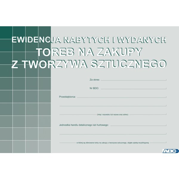 S-200-3 Ewidencja nabytych i wydanych toreb na zakupy z tworzyw sztucznych A5 MICHALCZYK I PROKOP