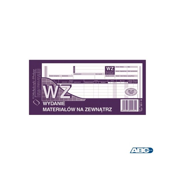351-8 WZ wydanie materiałów na zewnątrz, 1/3 A4 80 kartek, MICHALCZYK&PROKOP