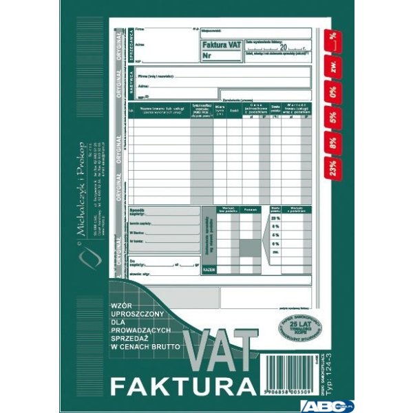 124-3E Faktura VAT brutto A5piN! (pion-upr.)MICHALCZYK I PROKOP