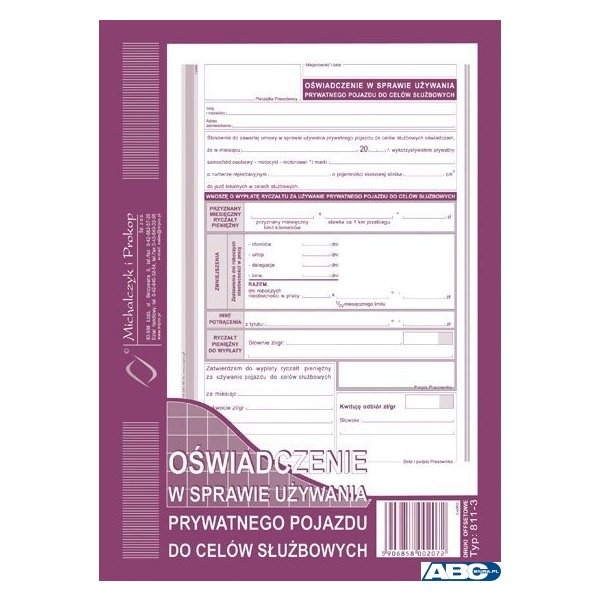 811-3 Oświad.w spraw.używ.pryw pojazd.MICHALCZYK I PROKOP