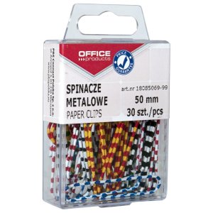 Spinacze metalowe OFFICE PRODUCTS Zebra, powlekane, 50mm, w pudełku, 30szt., mix kolorów