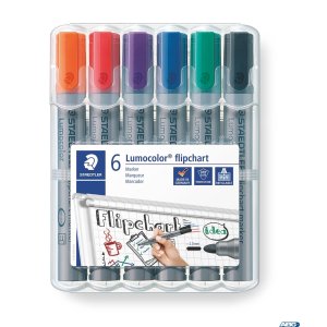 Marker Lumocolor do tablic flipchart, okrągły, 6 kol. (2, 3, 4, 5, 6, 9) w etui box, Staedtler S 356 WP6