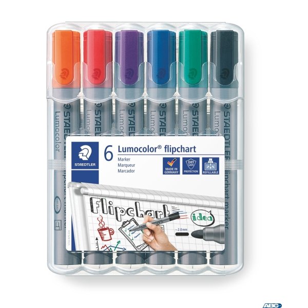 Marker Lumocolor do tablic flipchart, okrągły, 6 kol. (2, 3, 4, 5, 6, 9) w etui box, Staedtler S 356 WP6