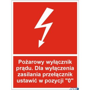 Naklejka Przeciwpożarowy wyłącznik prądu