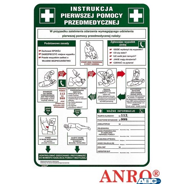 Tabliczka INSTRUKCJA UDZIELANIA PIERWSZEJ POMOCY PRZEDMEDYCZNEJ 250x350 PŁYTA PCV ZZ-IB13 ANRO