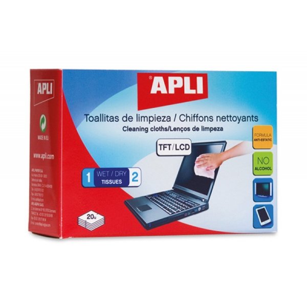 Chusteczki do czyszczenia ekranów TFT/LCD APLI, 2x20szt.