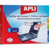 Chusteczki do czyszczenia ekranów TFT/LCD APLI, 2x20szt.