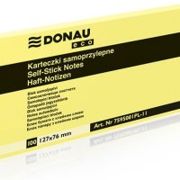 Bloczek samoprzylepny DONAU Eco, 127x76mm, 1x100 kart., jasnożółty