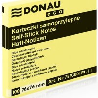 Bloczek samoprzylepny DONAU Eco, 76x76mm, 1x100 kart., jasnożółty