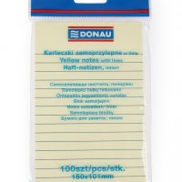 Bloczek samoprzylepny DONAU, 101x150mm, w linię, 1x100 kart., 75gsm, żółty