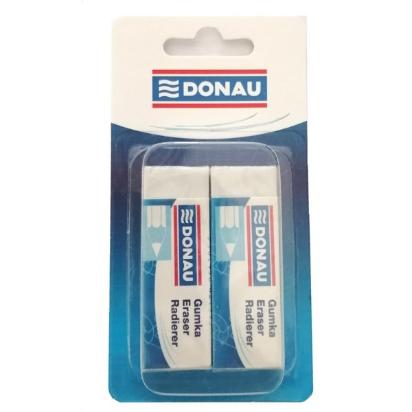 Gumka uniwersalna DONAU, 62x21x11mm, blister - 2szt., biała