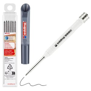 Ołówek budowlany e-8880 EDDING, do głębokich otworów  +  6 szt. wkładów e-8881, grafitowy