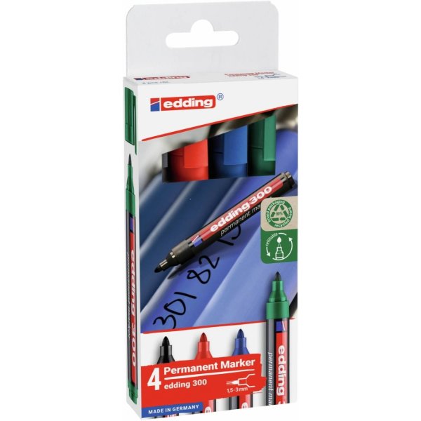 Marker permanentny e-300 EDDING, 1,5-3 mm, 4 szt., mix kolorów