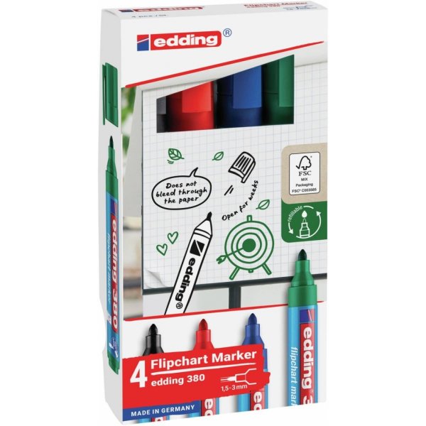 Marker do flipchartów e-380 EDDING, 1,5-3 mm, 4 szt., mix kolorów