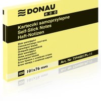 Bloczek samoprzylepny DONAU Eco, 101x76mm, 1x100 kart., jasnożółty