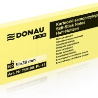 Bloczek samoprzylepny DONAU Eco, 38x51mm, 1x100 kart., jasnożółty