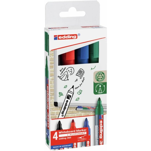 Marker do tablic suchościeralnych e-360 EDDING, 1,5-3 mm, 4 szt., mix kolorów