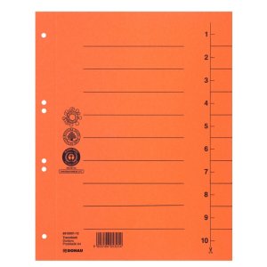 Przekładka DONAU, karton, A4, 235x300mm, 1-10, 1 karta, pomarańczowa