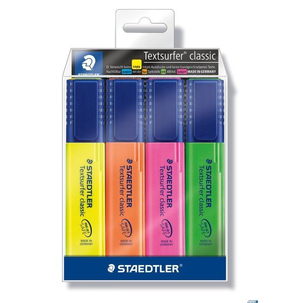 Zakreślacz Textsurfer classic, 4 kol. (1, 23, 4, 5) w etui, Staedtler S 364 WP4