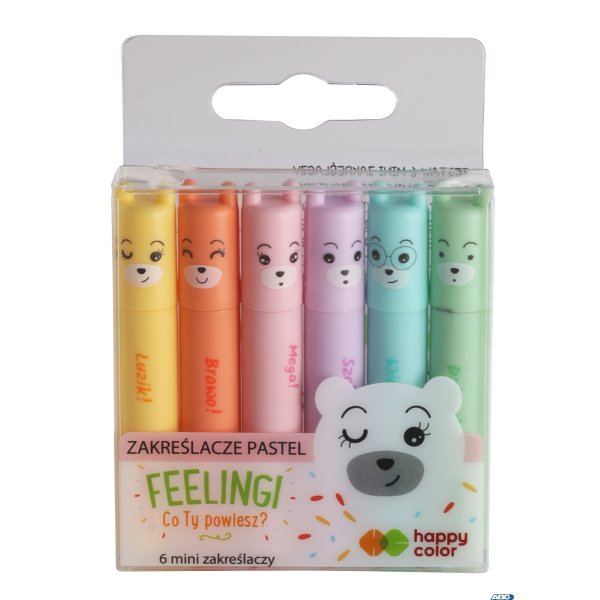 Zakreślacze mini, Feelingi,  6 kol. pastelowych, Happy Color HA 4130 01PA-WP6