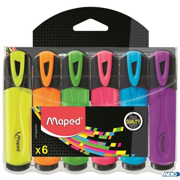 Zakreślacz FLUO PEPS mix kolorów 6szt etui z zawieszką MAPED 742557
