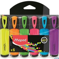 Zakreślacz FLUO PEPS mix kolorów 6szt etui z zawieszką MAPED 742557