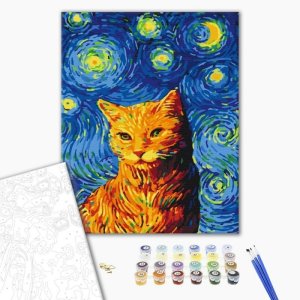 Malowanie po numerach BRUSHME, 40x50 cm, kot w gwiaździstą noc, 1 szt., w pudełku