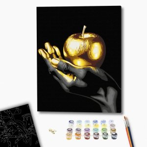 Malowanie po numerach BRUSHME, 40x50 cm, czarne płótno, gold, złoty owoc, 1 szt., w pudełku
