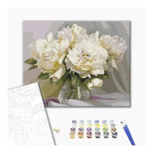 Malowanie po numerach BRUSHME, 40x50 cm, wyśmienita delikatność piwonii, 1 szt., w pudełku